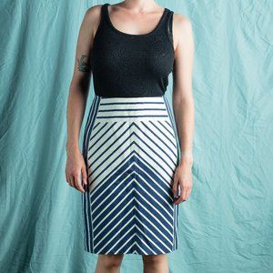 J. CREW | Navy Blue & White Chevron Striped Skirt